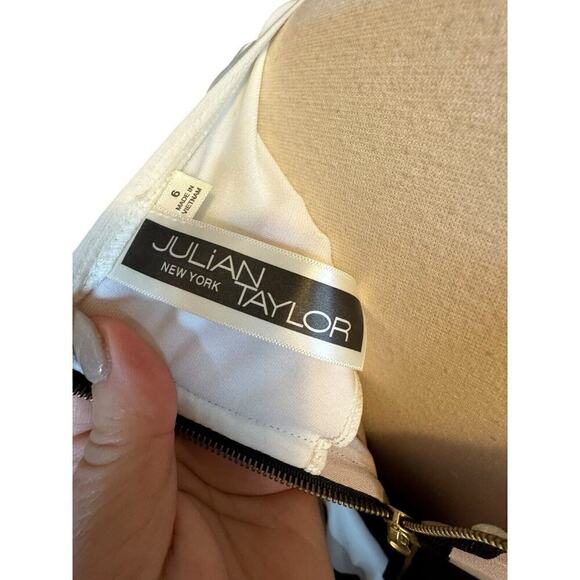 JULIAN TAYLOR Ivory Taupe Black Colorblock Stretch Dress Size 6 Neutral Capsule - Picture 7 of 9